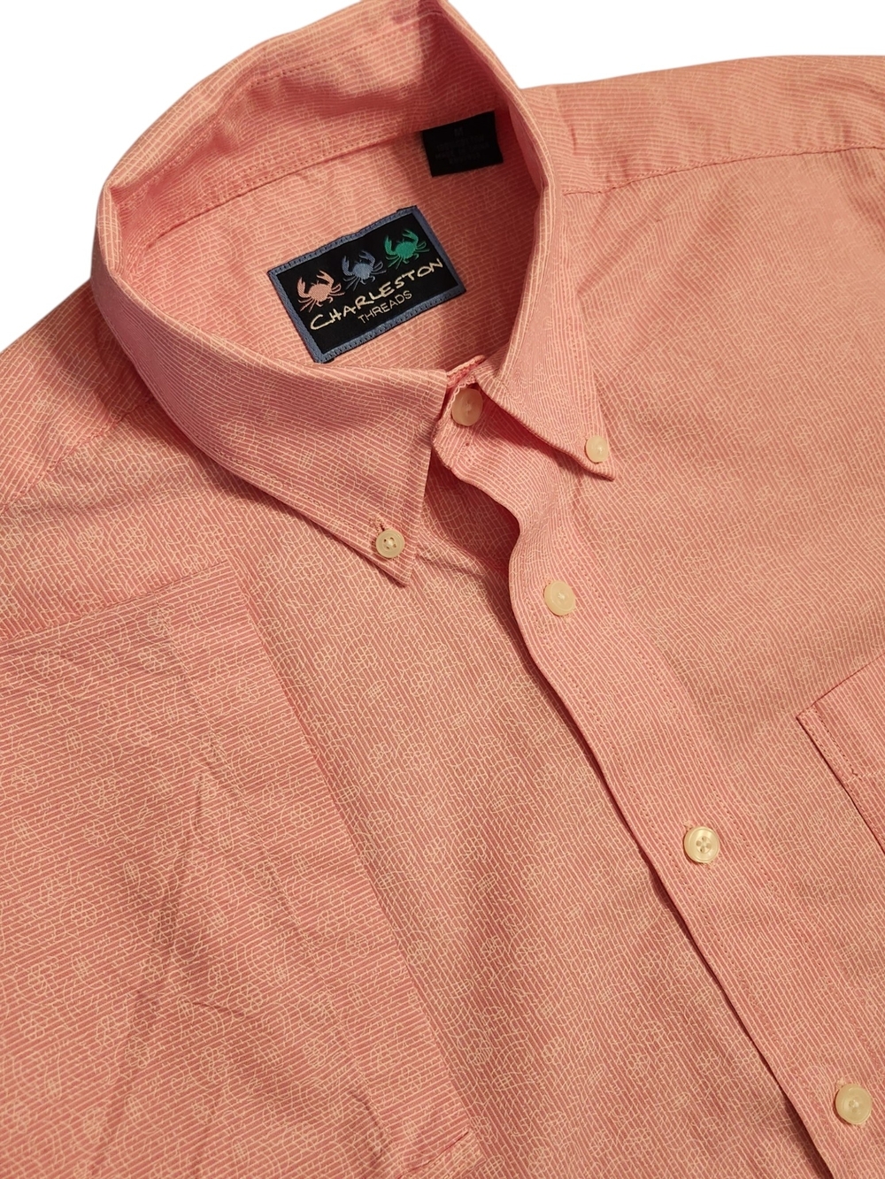 Charleston Threads Men's Medium Pink Seersucker Micro-Stripe Short Sleeve Shirt